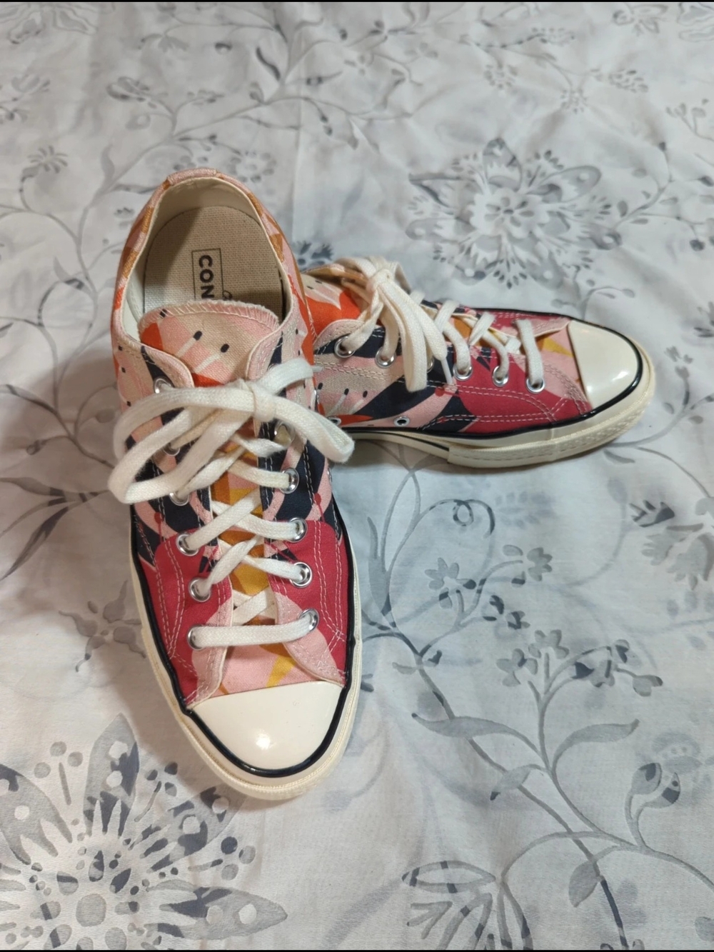 Converse Pink Yellow Blue Floral Patterned Canvas Low Top Sneakers